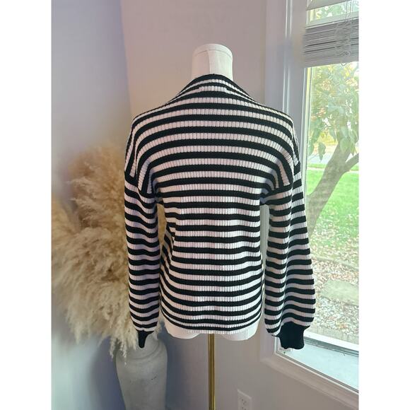 Anthropologie Sydney Stripe Mock Neck Sweater Medium Balloon Sleeve Line & Dot - Picture 8 of 10